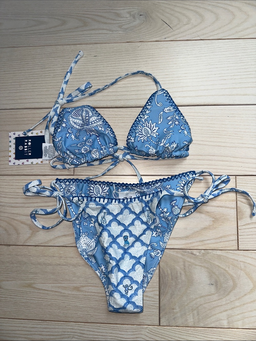 Roller Rabbit reversible Light Blue Paisley Swim Triangle bikini